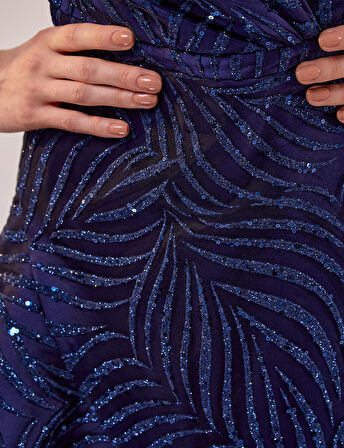 Volanlı Balık Form Abiye-Lacivert | 44