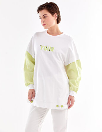 Logolu Oversize Sweatshirt-Optik Beyaz | 44