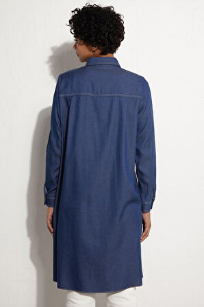 Kadın KYR Çıtçıtlı Tensel Tunik - Mavi | 46