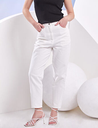 Yüksek Bel Mom Jean-Optik Beyaz | 40