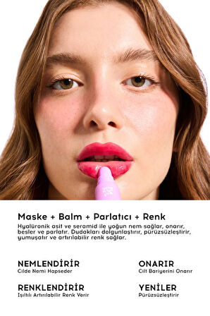 Nemlendirici Parlatıcı 3in1 Lip Balm | Dudak Bakım Strawberry Sorbet Kırmızı Hyaluronik Asit Seramid