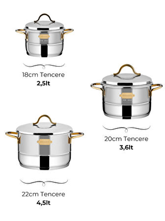 Bonera Nirvana 10 Parça Gold Detaylı Paslanmaz Çelik Tencere Seti