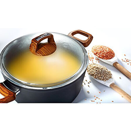 Bonera Vogue Granit 26 cm Tencere Ahşap Kulp