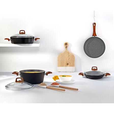 Bonera Vogue Granit 26 cm Tencere Ahşap Kulp