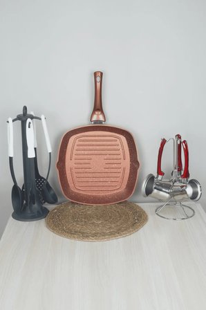 Bonera Granit Izgara Grill Tava 28 cm -Bakır