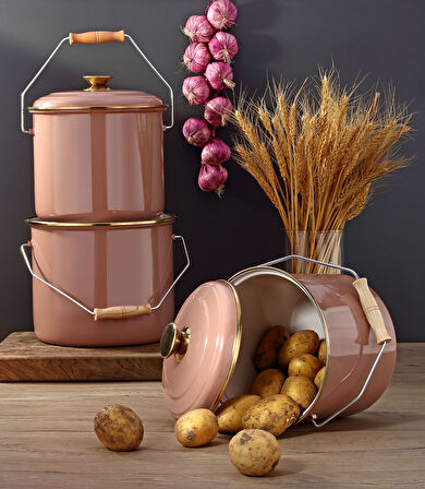 Bonera Emaye 3'lü Kahverengi Bakraç Set, 20-22-24 Cm