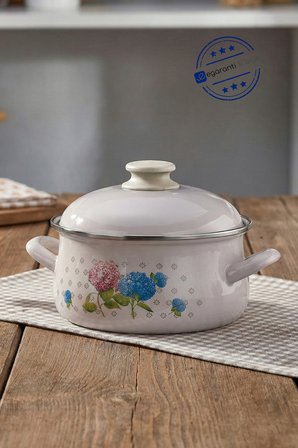 Emaye Tencere 22 cm - Çiçek Desenli - İndüksiyon Tabanlı