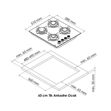 Tecna 8402 60 cm Siyah Cam Ankastre Ocak