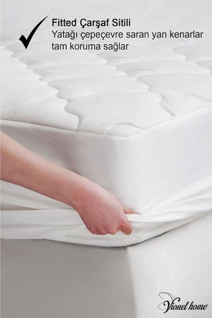 %100 Pamuk, Kapitone Yatak Koruyucu Çarşaf, Fitted Full Kenar, Elyaf Dolgulu, Tek Ve Çift Kişilik