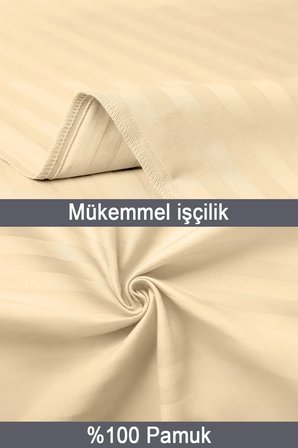 %100 Pamuk 2’li Çizgili Saten Yastık Kılıfı 50 x 70 Cm - Bal Köpüğü