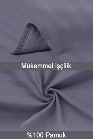 %100 Pamuk 2’li Çizgili Saten Yastık Kılıfı 50 X 70 cm - Antrasit
