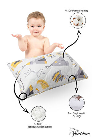 Kapitone Sıvı Geçirmez Bebek Yastığı | %100 Pamuk | Fermuarlı Tasarım |35x45 cm