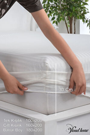 %100 Pamuk Çizgili Saten Tek / Çift Kişilik Lastikli Çarşaf Seti |100x200|160x200|180X200