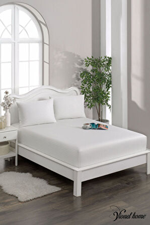 %100 Pamuk Çizgili Saten Tek / Çift Kişilik Lastikli Çarşaf Seti |100x200|160x200|180X200