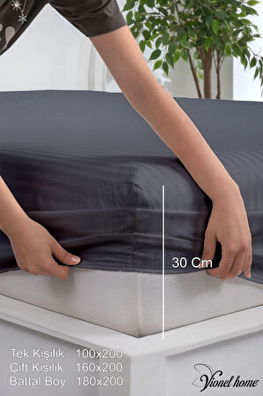 %100 Pamuk Çizgili Saten Tek / Çift Kişilik Lastikli Çarşaf Seti |100x200|160x200|180X200