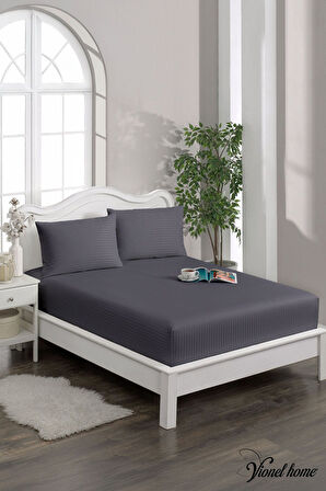 %100 Pamuk Çizgili Saten Tek / Çift Kişilik Lastikli Çarşaf Seti |100x200|160x200|180X200