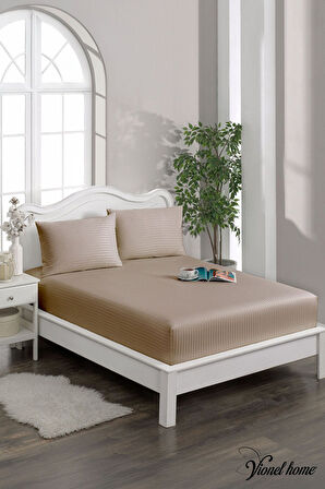 %100 Pamuk Çizgili Saten Tek / Çift Kişilik Lastikli Çarşaf Seti |100x200|160x200|180X200