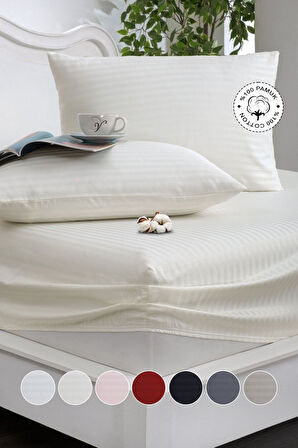 %100 Pamuk Çizgili Saten Tek / Çift Kişilik Lastikli Çarşaf Seti |100x200|160x200|180X200