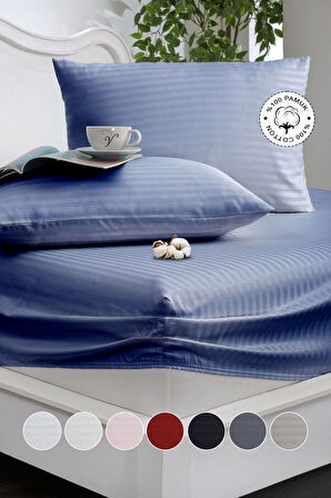 %100 Pamuk Çizgili Saten Tek / Çift Kişilik Lastikli Çarşaf Seti |100x200|160x200|180X200