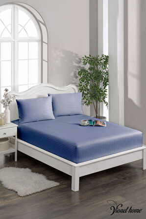 %100 Pamuk Çizgili Saten Tek / Çift Kişilik Lastikli Çarşaf Seti |100x200|160x200|180X200