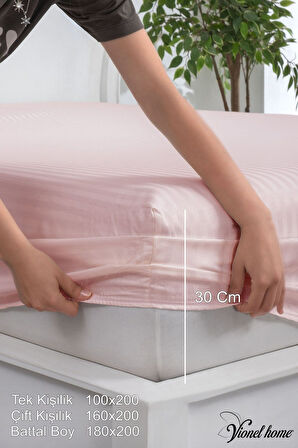 %100 Pamuk Çizgili Saten Tek / Çift Kişilik Lastikli Çarşaf Seti |100x200|160x200|180X200