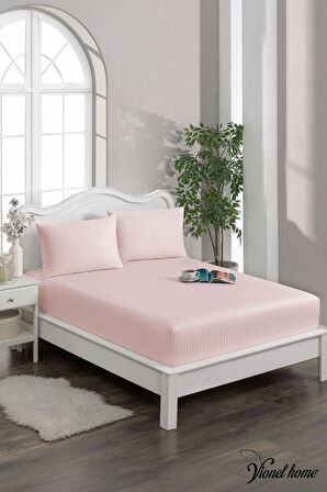 %100 Pamuk Çizgili Saten Tek / Çift Kişilik Lastikli Çarşaf Seti |100x200|160x200|180X200