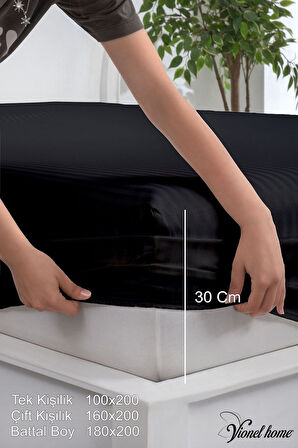 %100 Pamuk Çizgili Saten Tek / Çift Kişilik Lastikli Çarşaf Seti |100x200|160x200|180X200