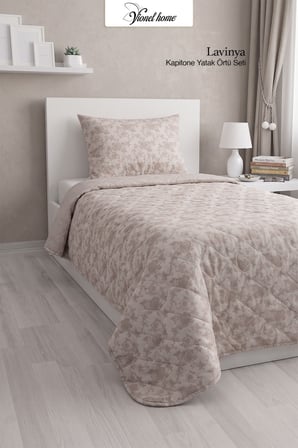 Lavinya Kapitone Tek Kişilik Yatak Örtüsü, Pike Seti, Çift Taraflı Kullanım, Çiçek Desenli (1 Adet Yastık Kılıfı), 160x220 cm