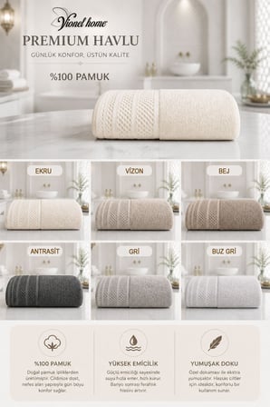%100 Pamuk Softure Banyo Havlusu | Yüksek Emici | Yumuşak Dokulu | Premium Havlu | 100x140 cm - Vizo
