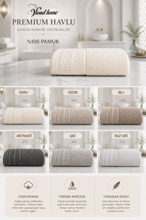 %100 Pamuk Softure Banyo Havlusu | Yüksek Emici | Yumuşak Dokulu | Premium Havlu | 100x140 cm - Vizo