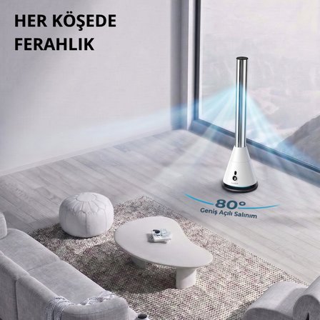 Luxeva Nexa White Slim Tower Bladeless (Pervanesiz) Turboşarj Soğutucu Vantilatör Fan
