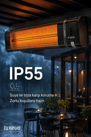 Karbon Infrared Duvar Tipi Dış Mekan Isıtıcı 2500W Kumandalı IP55 Teras Balkon LXV 2500-HRS Siyah