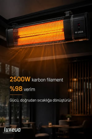 Karbon Infrared Duvar Tipi Dış Mekan Isıtıcı 2500W Kumandalı IP55 Teras Balkon LXV 2500-HRS Siyah