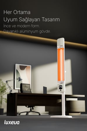 Karbon Infrared Dış Mekan Isıtıcı Ayaklı 2500W Wi-Fi Akıllı IP55 Teras Balkon Smart FR Beyaz