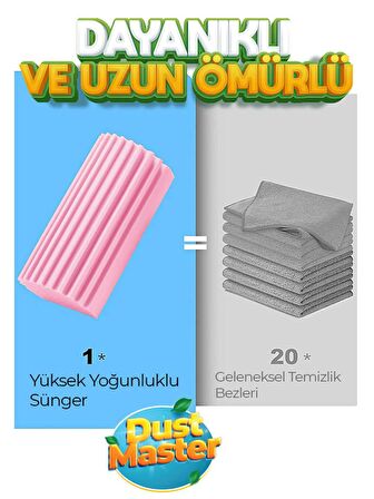 Nemli Silgi Sünger - Toz Ustası - Dust Master - Çok Amaçlı Temizlik Toz Süngeri-Pembe