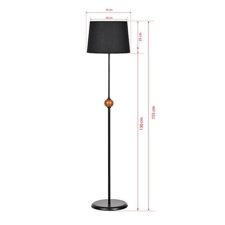 Safir Light Ahşap Detaylı Metal Lambader - Siyah - 155x37x37 cm