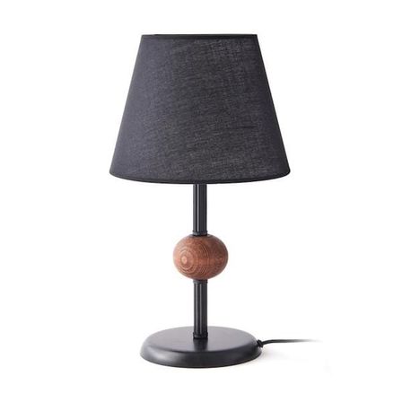 Safir Light Ahşap Detaylı Metal Abajur - Siyah - 43x25x25 cm