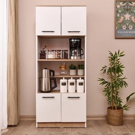 Just Home 4 Kapaklı Fırın Bölmeli Kiler Dolabı - Beyaz / Safir Meşe