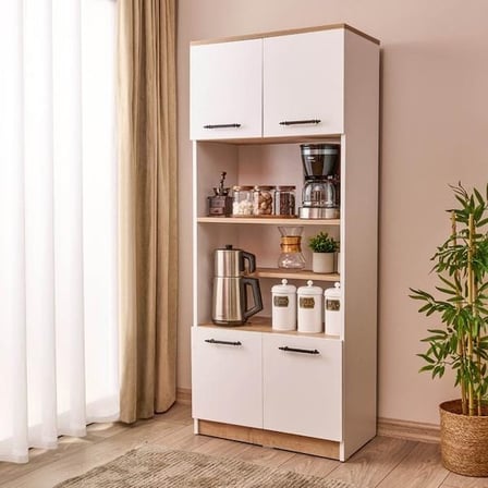 Just Home 4 Kapaklı Fırın Bölmeli Kiler Dolabı - Beyaz / Safir Meşe
