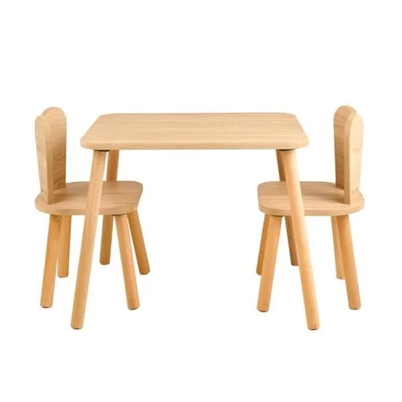 Just Home Montessori 2 Sandalye 1 Masalı Çocuk Çalışma Masası Takımı - Ebru - 50x45x60 cm