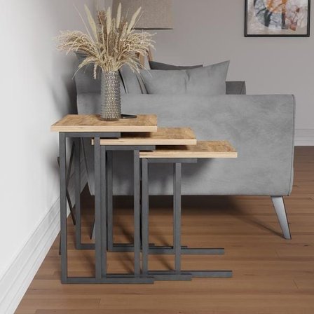 Ceramical Metal Ayaklı Eco X Zigon Sehpa - Atlantik Çam - 54x35x53 cm