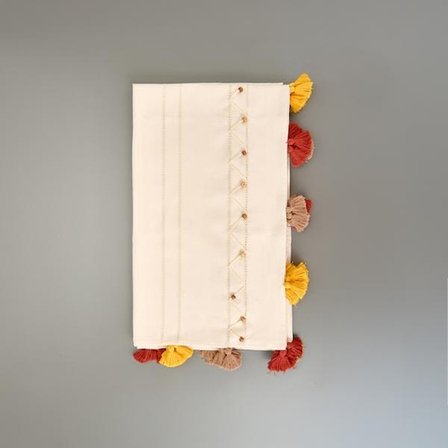 Evidea Soft Boncuklu Masa Örtüsü - Ekru - 140x240 cm