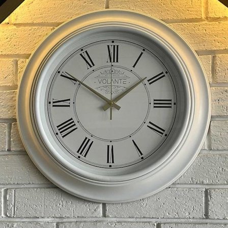Volante Rustik Duvar Saati - Beyaz - 45 cm