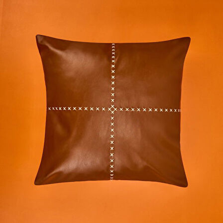 Evidea Soft Deri Görünümlü Kırlent - Kahverengi - 43x43 cm