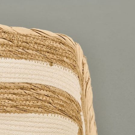 Simple Living Boho Style Büyük Kağıt İp Sepet - Bej / Beyaz - 28x28x14 cm