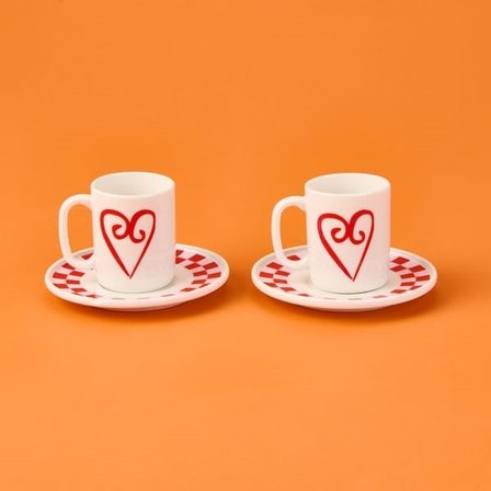 Evidea Kitchen Love 4 Parça Kahve Fincan Takımı - Beyaz / Kırmızı