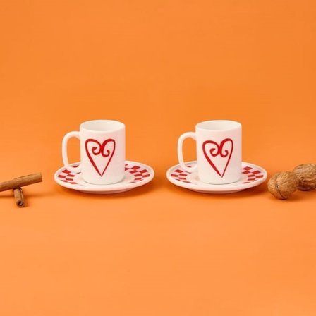Evidea Kitchen Love 4 Parça Kahve Fincan Takımı - Beyaz / Kırmızı