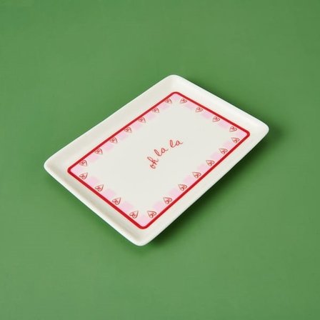Evidea Kitchen Love Servis Tabağı - Pembe / Beyaz - 13x18 cm