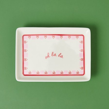 Evidea Kitchen Love Servis Tabağı - Pembe / Beyaz - 13x18 cm