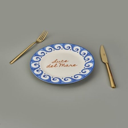 Evidea Kitchen Luve Del Mare Tatlı ve Kahvaltı Tabağı - Krem / Mavi - 21 cm